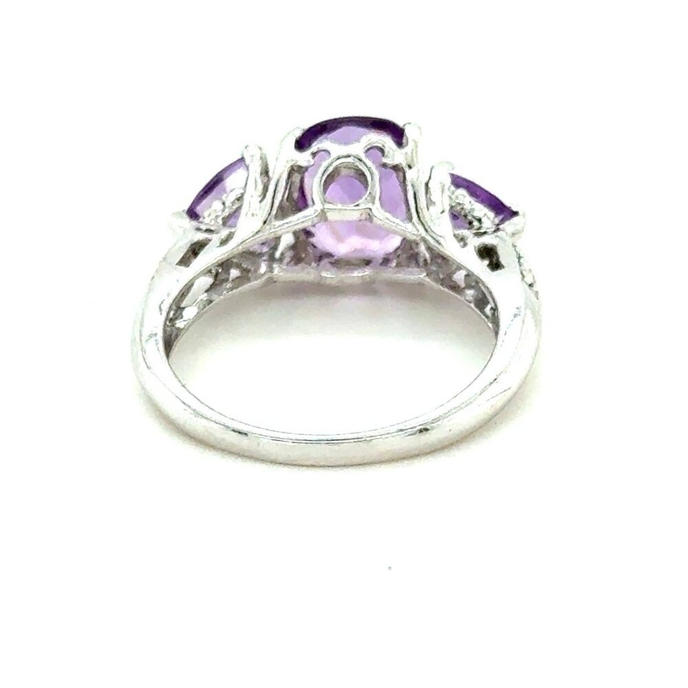 925 Silver 3-Amethysts Ring - image 5